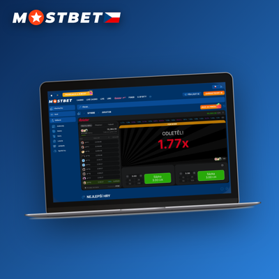 Mostbet desktop klient se hrou Aviator a stoupající křivkou na obrazovce